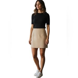 Theory Beige Houndstooth Wool Cashmere Mini Skirt Size 12